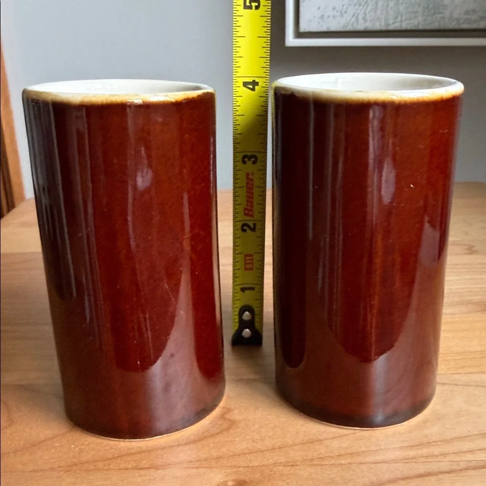 Vintage MCM Tall Espresso Mugs Dark Mocha Brown Glaze Coffee Cups Qty: Set of 2